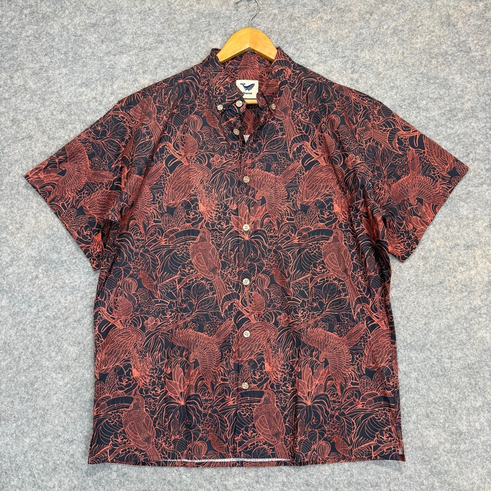 Yiumi Tropical Bird Hawaiian Shirt Mens Large Aloha‎ Breathable Button Tee Red - Picture 4 of 12